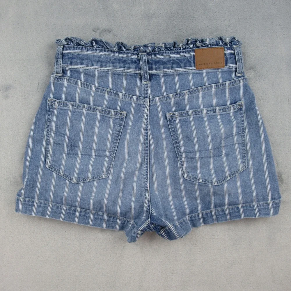 American Eagle Highest Rise Mom Short Womens 2 Blue White Striped Paperbag Waist
